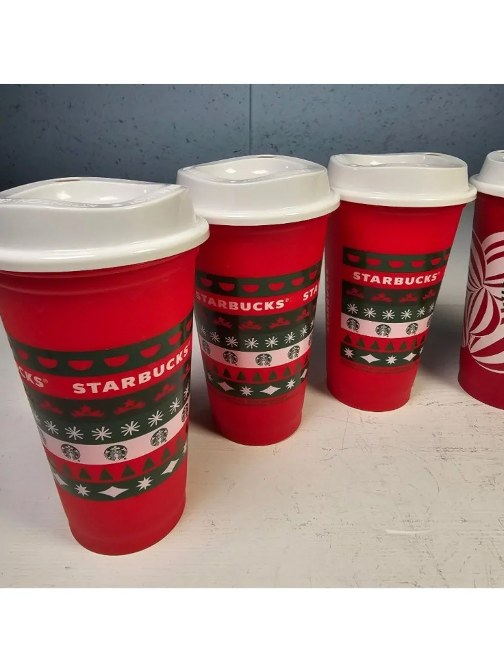 Starbucks Lot of 6 Christmas Holiday 16oz Reusable Cups w/ Lids 2013 Red